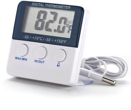 Zilimontt Thermomètre numérique pour réfrigérateur avec alarme de monition, thermomètre de congélateur numérique avec indicateur d'alarme LED, thermomètre de congélateur mémoire max/min