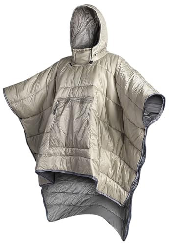 WWBDZSW Warmer und Tragbarer Umhang mit Kapuze,Adult Tragbarer Wearable Schlafsack,Hooded Blanket,Wasserdichter,Ultraleichter,Unisex Winterponcho für Camping,Outdoor,Menschen in Rollstühlen-Khaki