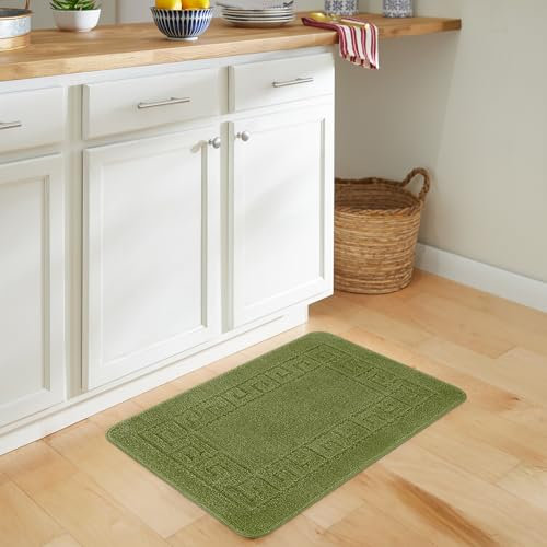 renoazul® Anti Slip Mat - Soft 40 x 60 cm Kitchen Mats Non Slip Washable - Welcome Front Door Mat, Floor Mats For Home, And Bedroom Corridor (Gel Back Rocco Rug - Sage)