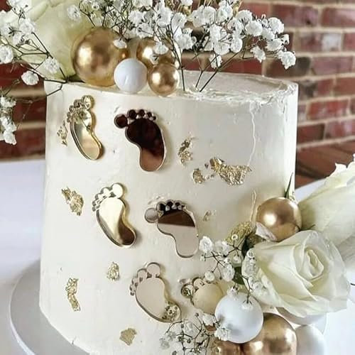 Oh Baby Cake Topper Fußabdrücke alles Gute zum Geburtstag Kuchen Topper Babyparty Tortendeko, Kuchenstecker für Baby Shower Gender Reveal Partydeko