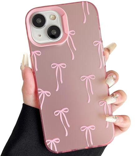 ZTOFERA Pink Case for iPhone 15 (6.1), Aesthetic Phone Case with Cute Ribbon Bowknot Pattern, Glossy Hard PC Back Silicone Bumper Shockproof Protective Cover for Girls Women - Bows