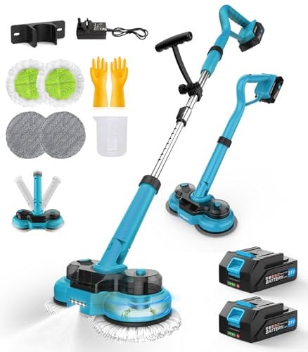 Mocio Elettrico Cordless con 2 batterie da 2000mAh, Lavapavimenti senza fili con Faro LED, 300 ML Serbatoio, lavapavimenti Mocio Lavapavimenti per Pavimenti in Legno Duro, Piastrelle e Laminato