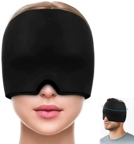 Migräne Maske Mütze,Headache Relief Cap,Cold Therapy Cap Schlafmaske,Kompresse für Kopfschmerzen Geschwollene Augen Nebenhöhlen Nervosität (Schwarz)