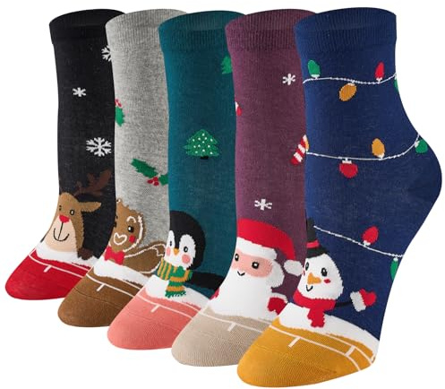 Niorasen Bunte Lustige Socken Damen aus Baumwolle 5/10 Paar, Neuheit Weihnachtssocken Katzensocken Motivsocken, Witzige Coole Süße Karikatur Tier Motiv Socken Geschenk für Frauen, Xmas