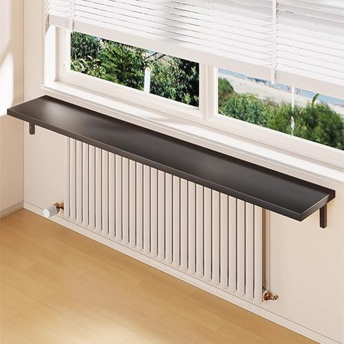 JCSRYD Wall Mounted Radiator Top Shelf, Rectangular Wooden Radiator Cover Shelf Top with Metal Brackets for Living Room Bedroom(Black,50 * 20cm/20 * 8in)