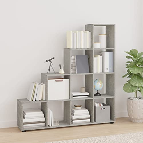 Owoxanthellate Treppenregal Betongrau 138 x 29 x 142 cm Modernes Bücherregal mit 10 Fächern aus Holzwerkstoff Robust & Langlebig als Raumteiler für Living Room Schlafzimmer Büro