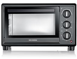 Severin Back- und Toastofen, Bake&Toast, 20L, bis 230°C, Umluft-Funktion, Ober- und Unterhitze, inkl. Pizzastein, Drehspieß, Krümelblech, Backblech, Grillrost, 120Min. Timer, 1600W, schwarz, TO 2079