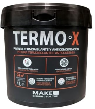 MAKE Pittura Antimuffa Termica Interni 4 L - Pittura Anti Condensa per Pareti Fredde - Stop Muffa Bagno Cucina - Microsfere 3M Isolanti - Copre 24 m² - Bianco Opaco