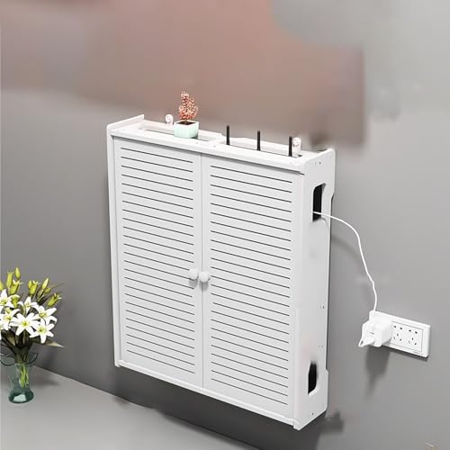BAYTEWJX Wandmontiertes WLAN-Router-Regal WLAN-Router-Aufbewahrungsboxen mit Tür und Ablage Großes Fassungsvermögen für Wohnzimmer Hotel Büro.(45x11x52cm)