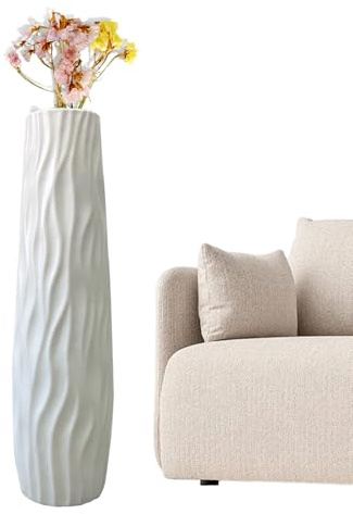Bodenvase Groß Vintage, 58 cm Große Dekorative Bodenvase Mit 3D-Texturen, Moderne Heimdekoration, Zylinder Bodenvasen Standvase Für Boden, Blumenvase Für Wohnzimmer Esszimmer Schlafzimmer Corner Flur