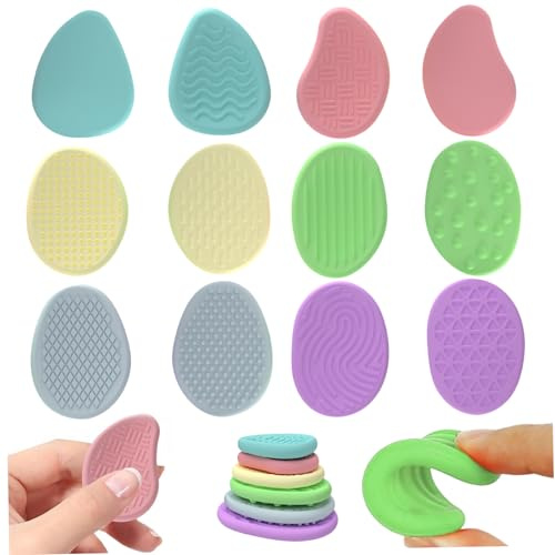 Sensorische Steine, 12 Stück, verschiedene Texturen und Formen, Silikon-Handschmeichler zur Beruhigung, Unterhaltung und Stressabbau, farbenfrohes, flexibles leises Zappelspielzeug für Kinder..