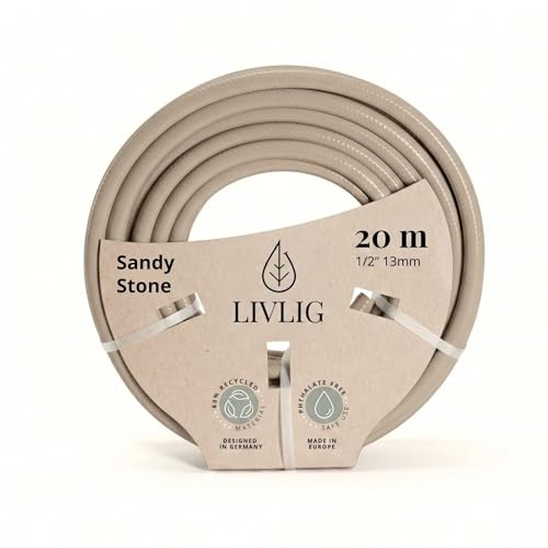 LIVLIG Gartenschlauch 1/2 Zoll 20m Beige, Premium Bewässerungsschlauch | Design Gartenschlauch Beige aus 60% Recyclingmaterial, UV-beständig und wetterfest, Schlauch für Gartenbewässerung