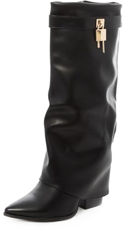 Toocool Stivali Donna al Ginocchio Gambale a Tubo Lucchetto Dorato Stivali a Punta Pelle Sintetica Shark Style G698