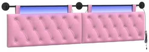 vidaXL Hängendes Kopfteil Mit LED Licht Rosa Stoff, Moderner Schlafzimmerkopf, rechteckiges Polster, Cozier Rückenlehne, minimalistische Deko, platzsparend