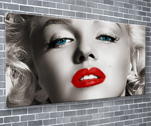 Canvas Von Canvas35 Ltd. Marilyn Monroe Red Lips Panorama Wohnzimmer Schlafzimmer Wand absolut Gerahmter Kunstdruck Images-Choose Ihre Größe (114,3 x 48,3 cm), Mehrfarbig, 62 X 26 X 4 inch