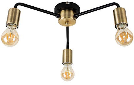 MiniSun | Steampunk Style Antique Brass & Matt Black 3 Way Ceiling Light Fitting | Close-to-Ceiling Lights, Home Décor & Improvement Essential