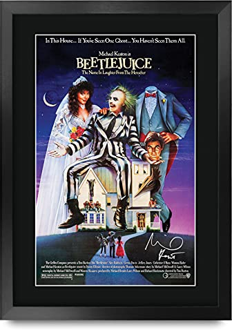 HWC Trading Beetlejuice Geschenke Geduckter Poster Signiertes Autogramm Foto für Fans von Film Memorabilien - A3 Gerahmt