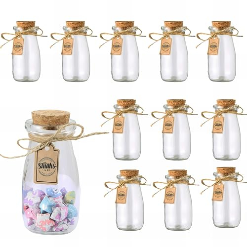 Smiths Mason Jars 12 Pack Mini Glass Bottles - 100ml, 10cm x 5cm Small Glass Bottles with cork for Spell Small Jars - Great for Food Storage, DIY Projects, Wedding Favors