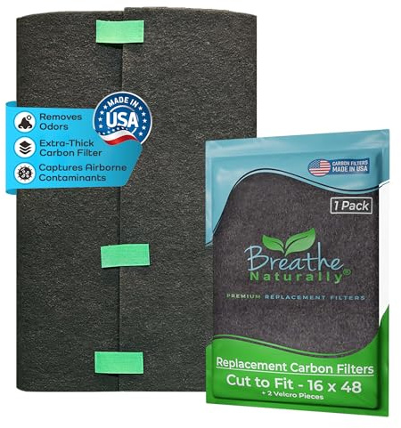 Breathe Naturally Universal Cut To Fit Carbon Activated Air Filter - Replacement Charcoal Filters - Pre Filter Carbon Sheet for Air Purifier, Vent Filters & More - Made in USA (Pack of 1, 16x48)