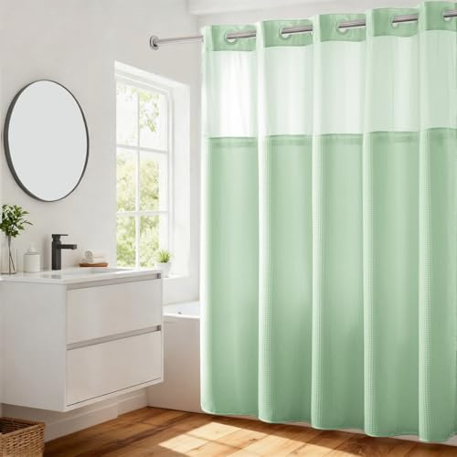 River Dream Rideau de Douche à Tissage gaufré avec Doublure à Clipser – 180 x 188 cm (l x H), de qualité hôtelière, Rideau de Bain Semblable au Spa, Vert Clair