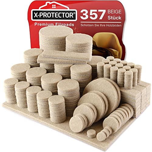 Feltrini per gambe di mobili X-PROTECTOR 357 pezzi, Beige – Feltrini sedie migliori protezioni per pavimenti in legno – Feltrini per mobili pesanti proteggi il tuo pavimento in legno e laminato!