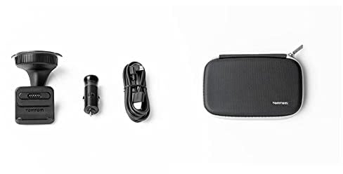 TomTom Click-und-Drive Halterung für die Windschutzscheibe inklusive USB-Autoladegerät und Kabel & Klassische, schützende Tragetasche für alle 6-Zoll-Display Modelle