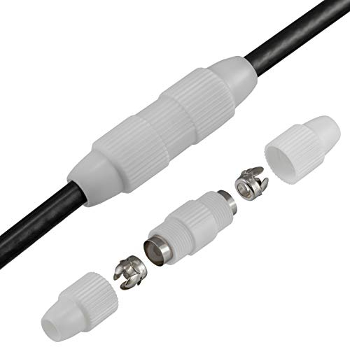 HB-DIGITAL Conector de cable coaxial o de antena Acoplador IEC desmontable Conector de antena de extensión coaxial Prensaestopas TV satélite blanco con contactos niquelados largo