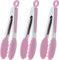 HINMAY 7-Inch Small Cooking Tongs with Silicone Tips Mini Serving Tongs, Set of 3 (Pink)
