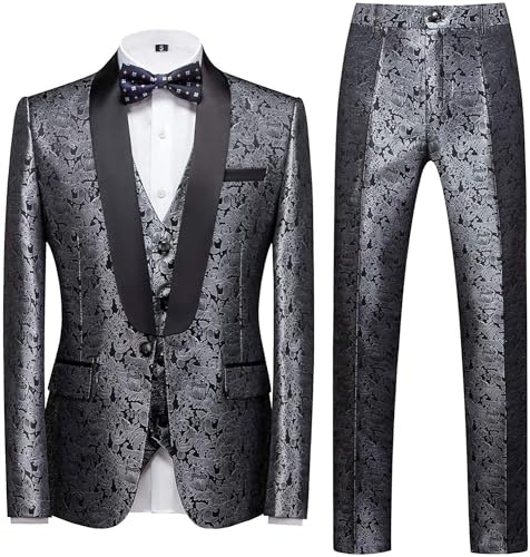 KUDORO Herren Anzüge 3-Teilig Slim Fit Paisley EIN Knöpfe Sakko Weste Hose | Smoking Herrenanzug Jacquard für Hochzeit Party