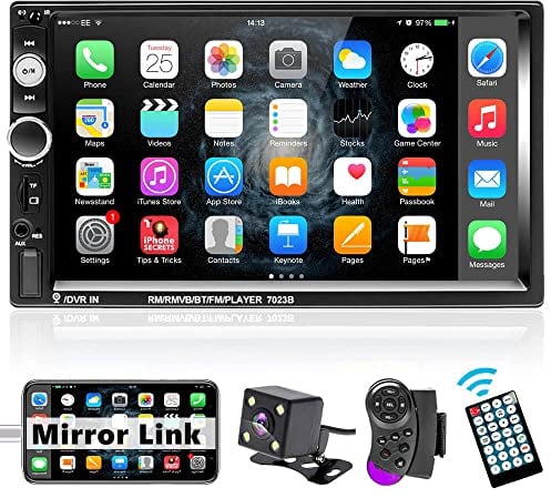 Podofo Doppel Din Autoradio mit Bluetooth, Autoradio 2 Din mit 7 Zoll Touchscreen MP5 Player Unterstützung FM-Radio/AUX/Spiegelverbindung/Lenkradsteuerung + Rückfahrkamera