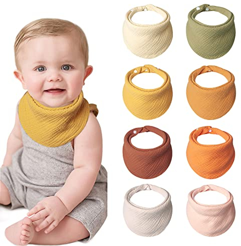 Lulu moon Lätzchen Baby Absorbierende Dreieckstuch, Musselin Halstuch Baby mit Verstellbares Druckknopf, Weiche Sabberlätzchen für Junge und Mädchen, Unisex, 8 Stück (Ahorn)