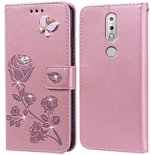 PKQTOP Hülle für Nokia 7.1 Handyhülle,Klappbar Tasche Case,Standfunktion,Kartenfach,Silikon Bumper,Stoßfeste Schutzhülle Cover für Nokia 7.1