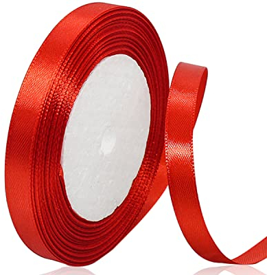 Rot Satinband 10mm x 22Meters Schleifenband Rot Geschenkband Dekoband Stoffband für Geschenk, Basteln, Nähprojekte, Haarschleifen, Brautstrauß, Hochzeits Dekoration