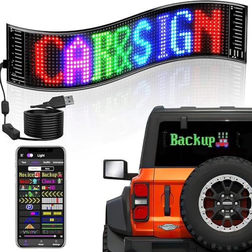 Flexibler Led Anzeigetafel, Auto Led Schild, Led Anzeige Programmierbar mit Bluetooth-App, USB Betriebene, für Auto, LKW, Geschäft, Bar, Graffiti, Animation (59.5 x 12cm)