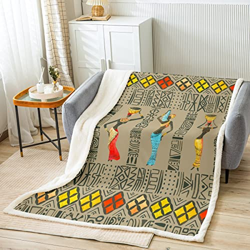 Loussiesd Afrikanische Frau Thema Wohndecke Afrikanisches Muster Kuscheldecke Ethno Afro Deko Decke 75x100cm Flanell Fleecedecke für Kinder Jungen Mädchen Mikrofaser Traditionelle Exotische Raumdeko