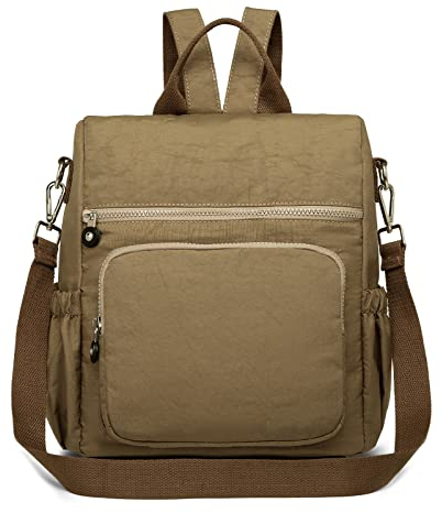 Kono Women Backpack Anti Theft Rucksack Nylon Schoolbag Ladies Travel Work Bag Casual Daypack Vintage Shoulder Backpack (Khaki)