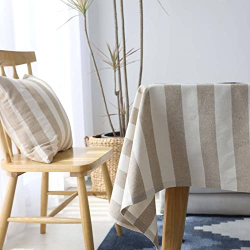 EHOMERY Tischdecke Wachstuch Meterware Rectangle Tablecloth Streifen Filu Tischdecke Wipeable Tablecloth Beige Tischschutz Dekoration 140X140Cm