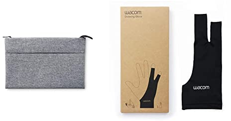 Wacom Schutzhülle M (geeignet für Wacom Intuos Pro, Wacom Cintiq Pro & Wacom MobileStudio Pro) & Drawing Glove – Handschuh zum Zeichnen auf dem Grafik-Display (schwarz), Black