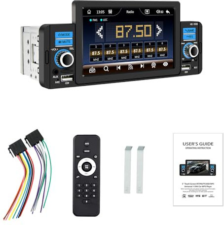 1 Din Car Stereo with Carplay & Android Auto, 5 Inch HD Touchscreen Car Stereo with FM Radio/Mirror Link/USB/SD//BT/Input Fast Charging + Remote Control