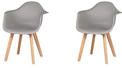 HJhomeheart Juego de 2 Sillas de Comedor con Patas de Madera de Haya de Diseño Moderno con Reposabrazos, Sillas de Cocina Escandinavas (Gris)