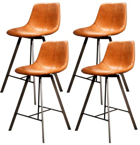 famlights Ringo-Living Barhocker für Küche, PU Leder Barstühle 4 Set, Küchenstühle 4 Set Lederoptik, Bar Stühle für Esszimmer & Theke, Barhocker für Kücheninsel, Designer Bar Hochstuhl mit Lehne