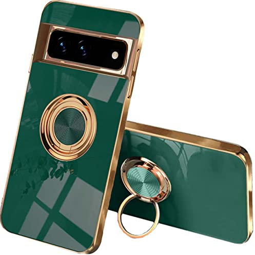 UPLAI Stilvoll Hülle für Google Pixel 7 Pro, Slim Stoßfest Galvanik-Design Handyhülle Case mit Ringhalter, Sanft TPU Silikon Bumper Schutzhülle Cover.Dunkelgrün