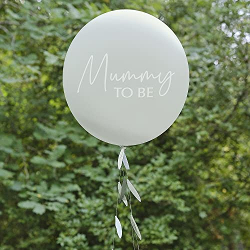 XXL Ballon Baby MUMMY TO BE salbei grün inkl Schnur & Botanical Eukalyptus Blättern Luftballon Baby-Party Gender Reveal heliumfähig Raumdeko Dekoration Babyparty Schwangerschaft & Geburt genderneutral