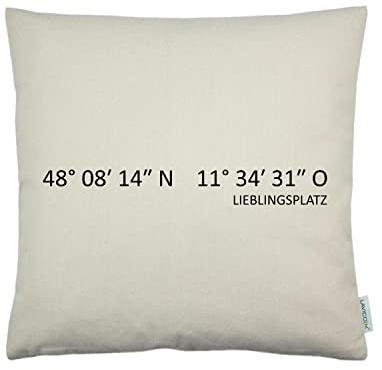 Dekokissen Lieblingsplatz | Zierkissen Wunschort | Couchkissen mit Koordinaten | Personalisiertes Sofakissen | Sehnsuchtsort