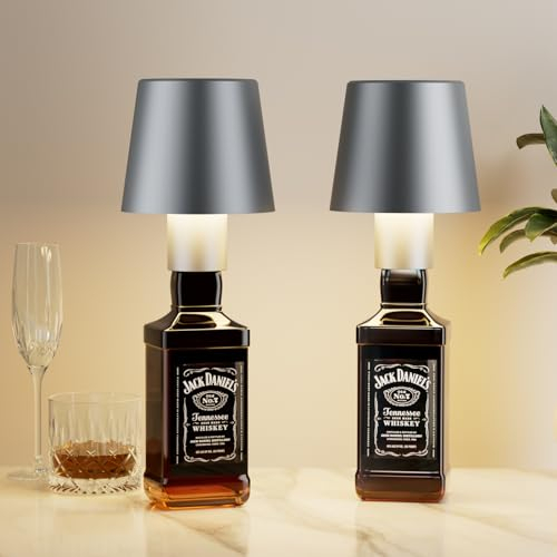 Keepoo LED Akku Tischleuchte Dimmbare Flaschenlampe Warmweiß 8 Farben RGB mit 5200 mAh, IP54 Kabellose Touch Tischlampe für Innen und Außen, Tragbare Metall für Restaurant & Bar (Grau-2 Stk)