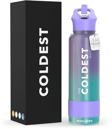 Coldest Insulated Water Bottle with Straw Lid - Stainless Steel Metal Insulated Bottle for Men & Women (Interstellar Reef Glitter, 40 oz)