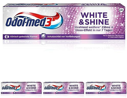 Odel-med 3 Zahnpasta White & Shine, Zahncreme, Whitening/Zähne aufhellen, 75ml (Packung mit 4)
