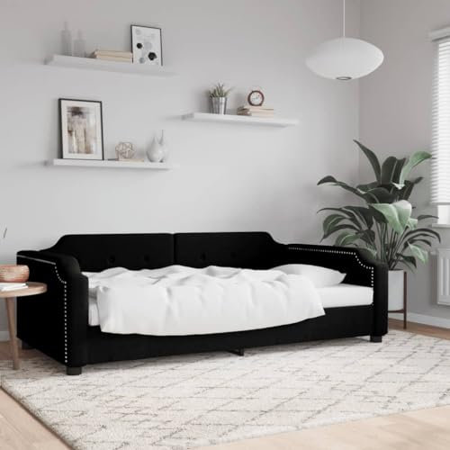 Festnight Tagesbett Sofa Schwarz 2-in-1-Tagesbett Schlafsofa 90 x 200 cm Bettsofa Stoff Einzelbett Jugendbett Kinderbett Gästebett Vielseitiges Tagesbett Couchbett