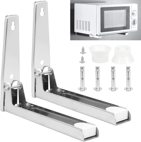 Mikrowellenhalterung Wand aus Edelstahl Mikrowellen Halter Wand Faltbare und Ausziehbaren Armen Mikrowelle Wandhalterung Maximale Belastbarkeit 45KG/99,2lb, Ausziehbar bis 40cm/15,7 zoll