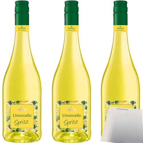 Vescovino Limoncello Spritz alkoholisches Mischgteränk süß 10% vol. 3er Pack (3x0,75 Liter Flasche) + usy Block